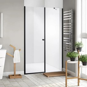 Stuxi Bari Fix Black 150 cm (70+80) széles nyíló zuhanyajtó fix fallal, 6 mm vízlepergető üveggel, matt fekete profillal, 195 cm magas