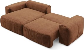 Terrakotta színű zsenília kinyitható sarokkanapé (bal oldali-heverő résszel) Kuki – Makamii