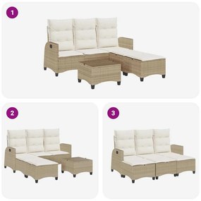 vidaXL 3 részes bézs polyrattan kerti ülőgarnitúra párnákkal L-alakú