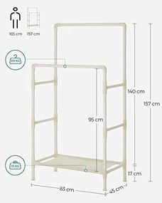 Ruhaállvány két akasztóval, fehér 88x44x154cm