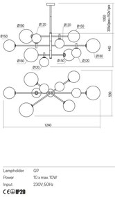Redo 01-2781 - Csillár rúdon ROY 10xG9/10W/230V
