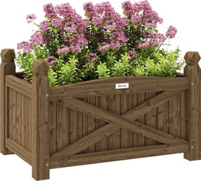 Outsunny Emelt Fa Virágtartó Városi Kert Fa Növények, Virágok, Fűszerek Növesztésére - Téglalap Forma Kerthez, Erkélyhez, Teraszhoz 60x39x37 cm Sötétb