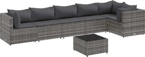 vidaXL 7 részes szürke polyrattan kerti ülőgarnitúra párnákkal