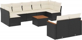 vidaXL 10 részes fekete polyrattan kerti ülőgarnitúra párnákkal