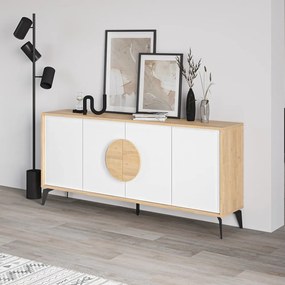 Fehér-natúr színű alacsony komód tölgyfa dekorral 180x82 cm Vae – Marckeric