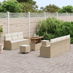 10 Darabos Kert Sofa Szett Párnákkal Bézs Poli Rattan Akácia, 2-Fős Kert Sofa Tárolóval &amp; Párnákkal Bézs Poli Rattan, 3 Darabos Kert Étkező Szett Párnákkal Bézs Poli Rattan Akácia