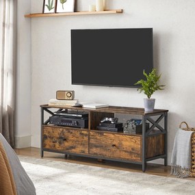 TV szekrény, 2 fiókkal és polcokkal, rusztikus barna és fekete 120x40x50cm