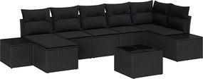vidaXL Kerti Kanapé Szett párnával tárolóval 7 pcs Fekete polirattan