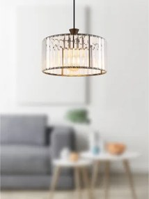 Globo 15742H Függeszték fém fekete matt, átlátszó akril kristályok, fekete PVC kábel, ø: 310mm, M: 1200mm, 1x E27 60W 230V izzó nélkül