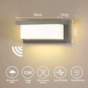 Brilagi-LED Kültéri fali lámpa érzékelővel BRICKY LED/12W/230V szürke IP54