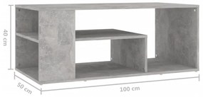 betonszürke szerelt fa dohányzóasztal 100 x 50 x 40 cm