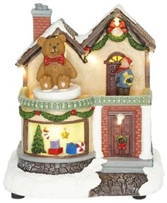 Ajándékbolt forgó macival LED-es 13x10,5x13,8 cm karácsonyi dekoráció