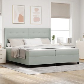 Boxspring Ágy Matraccal &amp; LED Fény Szürke 200x200 cm Bársony
