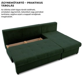 Venezia sarokkanapé, kordbársony, univerzális oldal, hab töltet, zöld