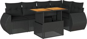 vidaXL 6 részes fekete polyrattan kerti ülőgarnitúra párnákkal