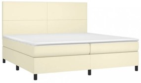 krémszínű műbőr rugós ágy matraccal és LED-del 200x200 cm