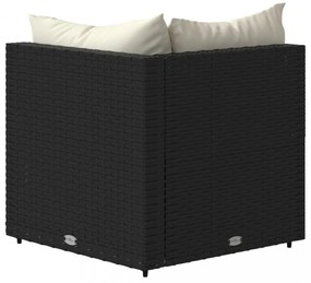 fekete polyrattan kerti sarokkanapé párnákkal