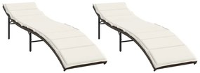 2 db barna polyrattan napozóágy párnával