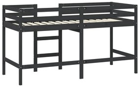 fekete tömör fenyőfa gyerek galériaágy létrával 90 x 200 cm