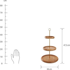 WALNUT diófa emeletes kínáló, 47,5 cm magas