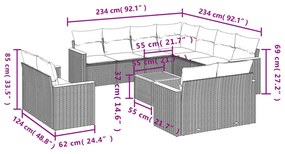 12 részes szürke polyrattan kerti ülőgarnitúra párnákkal