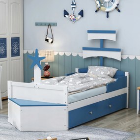 Gyerekágy 90*200 cm 2 fiókos Egyszemélyes ágy kék