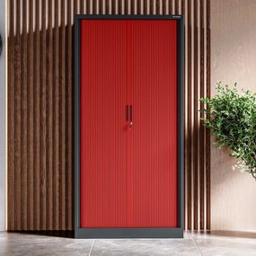 Fém szekrény harmonika ajtókkal DAMIAN, 900 x 1850 x 450 mm, antracit-piros