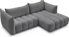 Szürke buklé sarokkanapé (jobb oldali-heverő résszel) Azra – Bobochic Paris