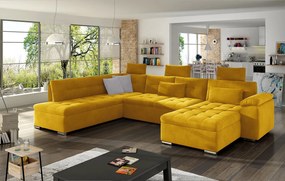 PORTLAND U alakú kinyitható kanapé - sárga, jobb sarok