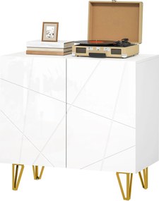 HOMCOM Nappali Büfé Szekrény 2 Ajtóval és Állítható Polcokkal Konyhába és Előszobába 80x40x75 cm Fényes Fehér | Aosom