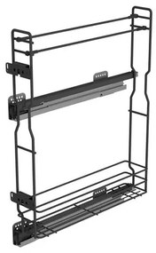 Konyhai fémrács, 150mm, bal oldalra szerelhető, antracit, teljes kihúzás, csillapított záródás, rejtett fióksín, 1 kosár, konyharuha tartóval SIGE, Gr...