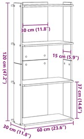 3 szintes szürke sonoma szerelt fa könyvespolc 60 x 30 x 120 cm