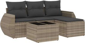 vidaXL 5 részes világosszürke polyrattan kerti ülőgarnitúra párnákkal