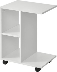 HOMCOM Modern Kis Oldalsó Asztal C-alakú Kerekes Nyitott Polcokkal Nappalira Hálószobába 45x35x58 cm Fehér | Aosom