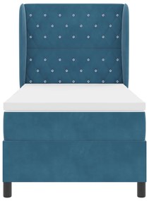 Boxspring Ágy Matraccal Sötétkék 90x190 cm Bársony