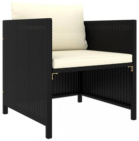 vidaXL 5 részes fekete polyrattan kerti bútorszett párnákkal