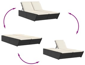fekete polyrattan dupla napozóágy párnával
