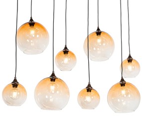 Okos függőlámpa sötét bronz színben, borostyánszínű üveggel, 8 izzós, 8 Wifi G95-tel - Sandra