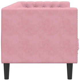 3 személyes rózsaszín bársony Chesterfield kanapé párnákkal