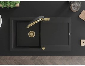 Mexen Leo, 1 kamrás gránit mosogató 900x500x190 mm és Duo mosogató csaptelep, fekete, 6501-77-671701-57-G