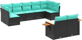 vidaXL 9 részes fekete polyrattan kerti ülőgarnitúra párnával