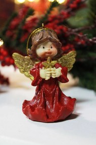 Piros felfüggeszthető angyal karácsonyfadísz 7cm