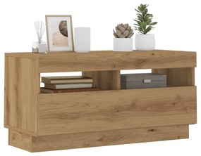 kézműves tölgyszínű szerelt fa TV-szekrény LED-ekkel 80x35x40cm
