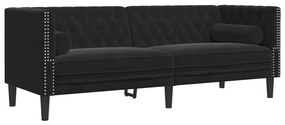 2 részes fekete bársony Chesterfield kanapészett párnákkal
