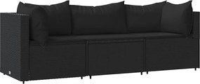 vidaXL 3 részes fekete polyrattan kerti ülőgarnitúra párnákkal