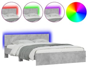 betonszürke ágykeret fejtámlával és LED-del 150x200 cm