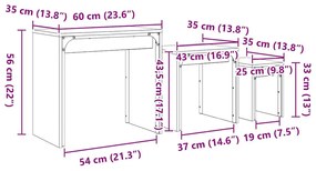 Fészkelt Kávézó Asztal 3 pcs kézműves tölgy 60 x 35 x 56 cm