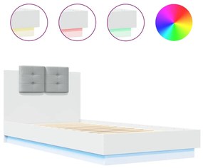 fehér ágykeret fejtámlával és LED-világítással 100 x 200 cm