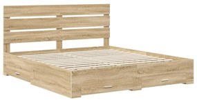 vidaXL Ágykeret fiókkal fejtámlával Sonoma tölgy 200 x 200 cm Faanyag