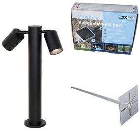 Kültéri lámpa fekete színben, földbe szúrható tüskével és kábeltömítéssel, 45 cm, 2-lámpás, IP44 - Duo